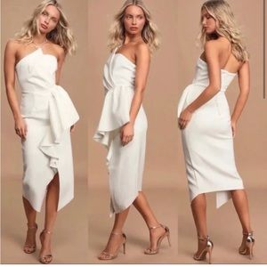 Elliatt White Ruffle Drape Cocktail Reception Dress large